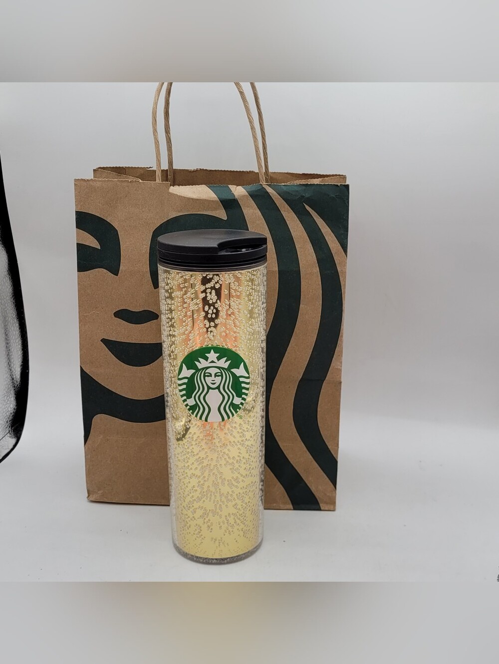 NEW Starbucks 16 ounce hot tumbler - Champagne gold bubble Design Nwt